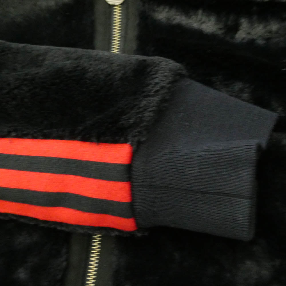 adidas アディダス フェイクファー サイドスリーライン ジップアップ パーカー フーディー ブラック系 O【中古】