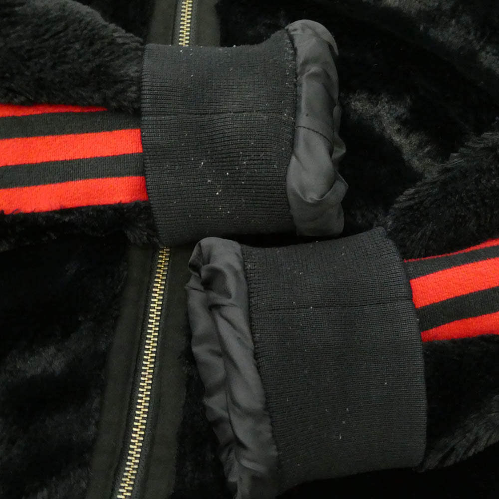 adidas アディダス フェイクファー サイドスリーライン ジップアップ パーカー フーディー ブラック系 O【中古】