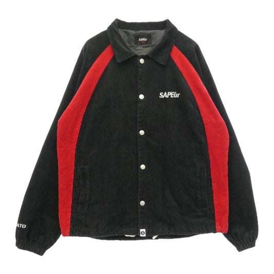 SAPEUR サプール 24SS CORDUROY TRACK COACH JACKET ロゴ刺? コーデュロイ トラック コーチジャケット ブラック系 L【中古】