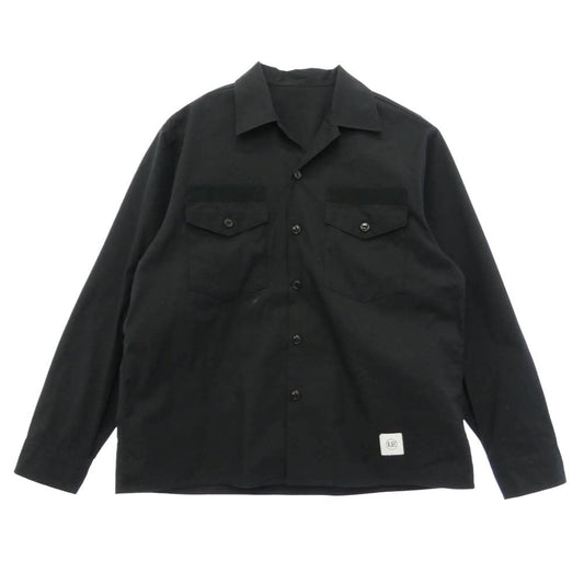 uniform experiment ユニフォームエクスペリメント UE-212014 SLEEVE PANELED DOUBLE POCKET BIG SHIRT ニット切替 ダブルポケット ビッグ 長袖 シャツ ブラック系【中古】
