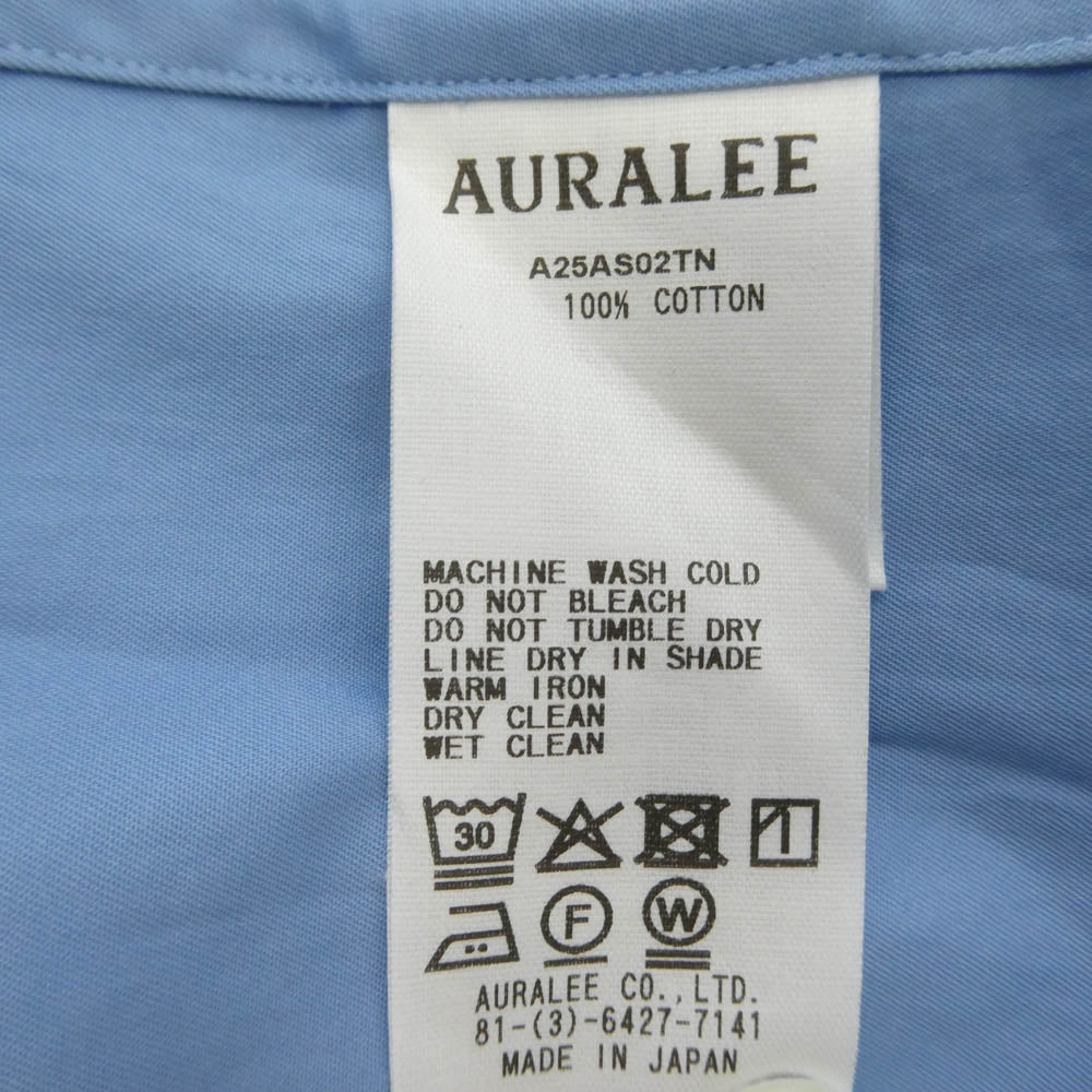 AURALEE オーラリー 25AW A25AS02TN WASHED FINX TWILL BIG SHIRT ウォッシュド フィンクスツイル ビッグ 長袖 シャツ ライトブルー系 3【極上美品】【中古】