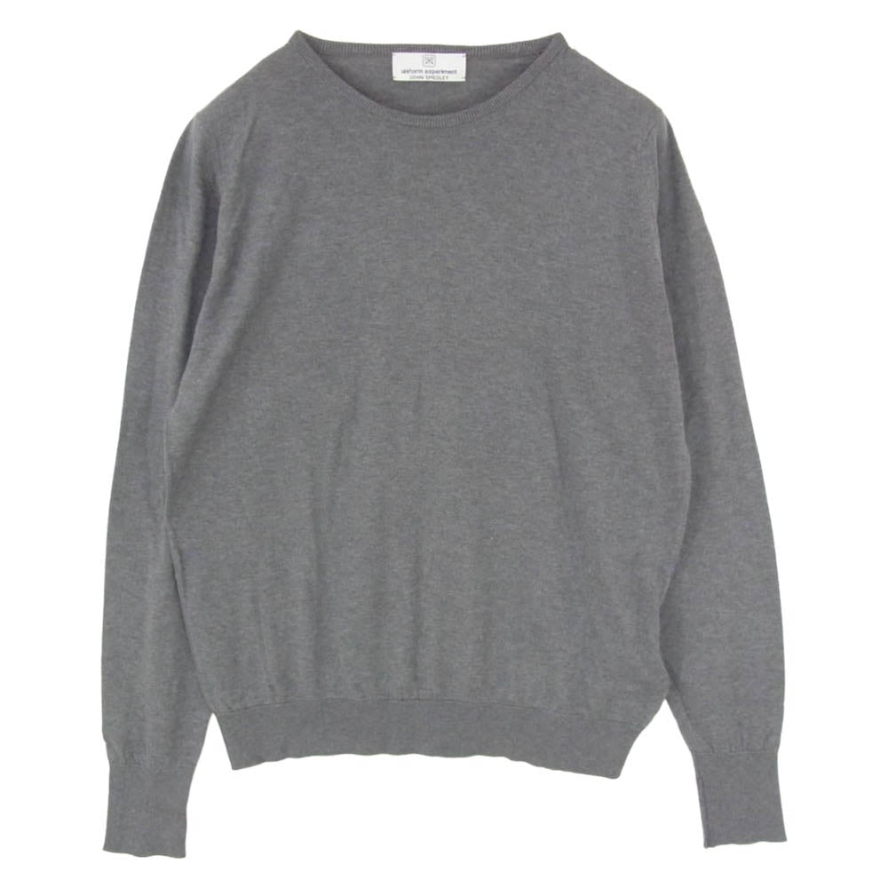 uniform experiment ユニフォームエクスペリメント JOHN SMEDLEY ジョンスメドレー 19AW UE-192080 x JOHN SMEDLEY ジョンスメドレー SEA ISLAND COTTON CREW NECK KNIT ロゴプリント シーアイランドコットン クルーネック ニット グレー系 3【中古】