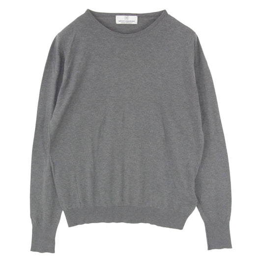 uniform experiment ユニフォームエクスペリメント JOHN SMEDLEY ジョンスメドレー 19AW UE-192080 x JOHN SMEDLEY ジョンスメドレー SEA ISLAND COTTON CREW NECK KNIT ロゴプリント シーアイランドコットン クルーネック ニット グレー系 3【中古】