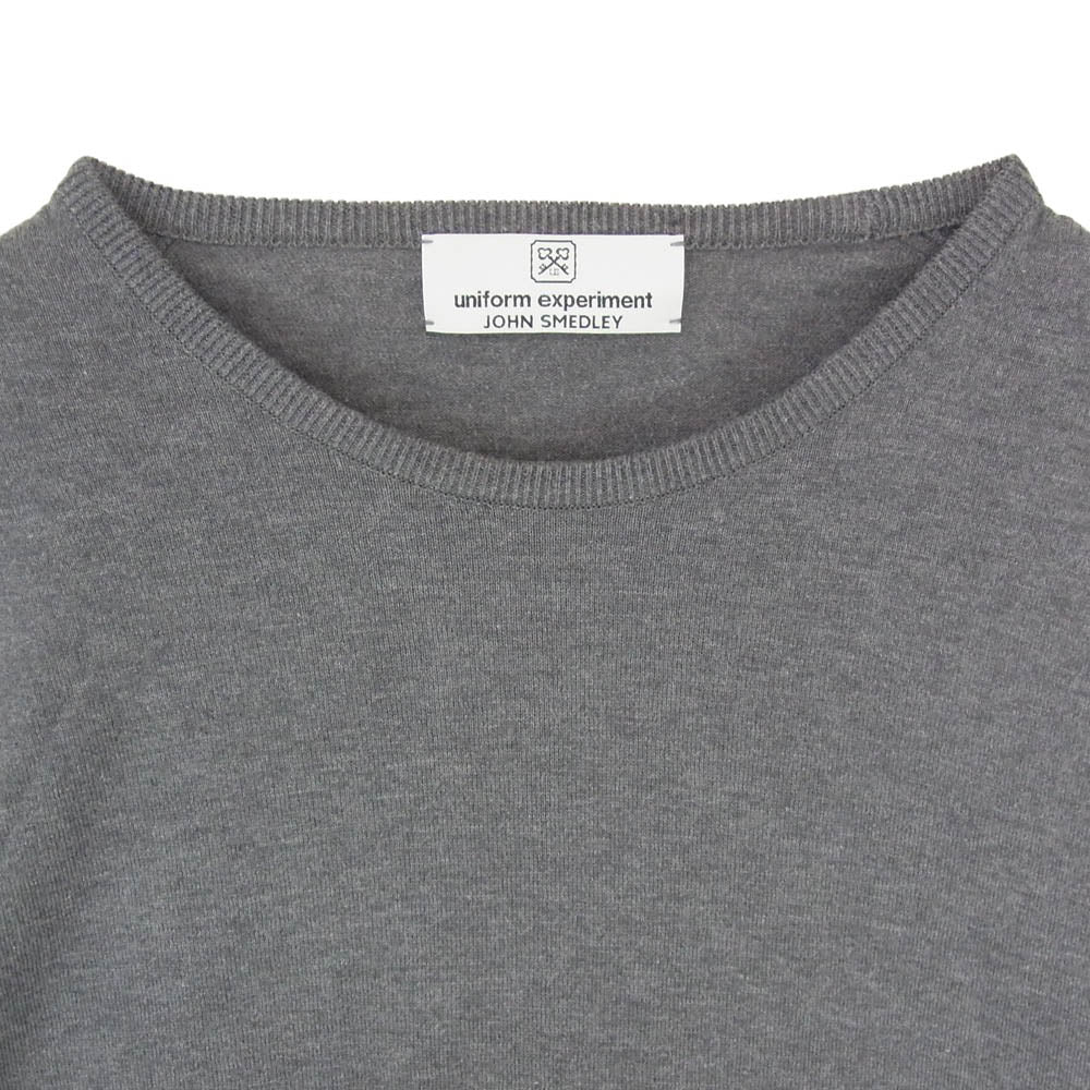 uniform experiment ユニフォームエクスペリメント JOHN SMEDLEY ジョンスメドレー 19AW UE-192080 x JOHN SMEDLEY ジョンスメドレー SEA ISLAND COTTON CREW NECK KNIT ロゴプリント シーアイランドコットン クルーネック ニット グレー系 3【中古】