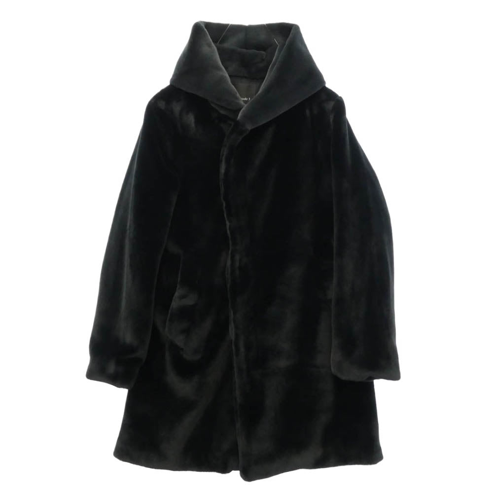 1piu1uguale3 ウノピュウノウグァーレトレ MRC166-WCA031 WRAP HOODED COAT フェイクファー フーデッド ラップ コート ブラック系 IV【美品】【中古】