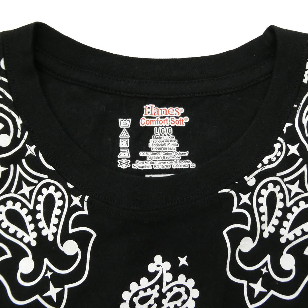 Supreme シュプリーム 22AW × Hanes ヘインズ Bandana Tagless Tees ペイズリー 半袖 Tシャツ ブラック ブラック系 L【中古】