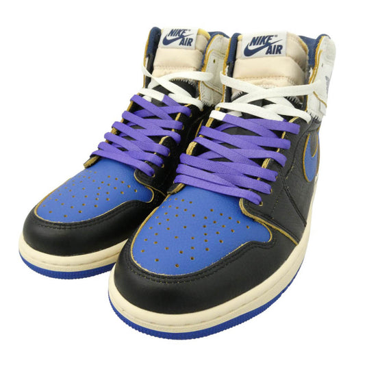 NIKE ナイキ FRAGMENT DESIGN フラグメントデザイン IO7847-001 【フェイクバスターズ鑑定済】 × fragment design フラグメントデザイン × UNION ユニオン Air Jordan 1 High OG AJ1 Sport Royal エアジョーダン1 ハイ OG ハイカット スニーカー ブルー系 27cm【極上美品】【中古】
