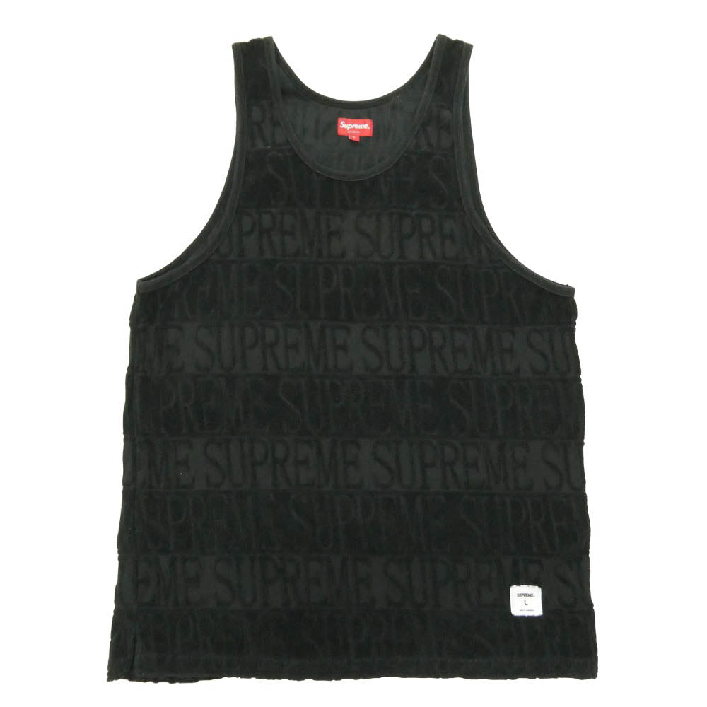 Supreme シュプリーム 17SS ワングラム期 Logo Stripe Terry Tank Top パイル地 ロゴ ストライプ タンクトップ ノースリーブ トップス ブラック系 L【中古】