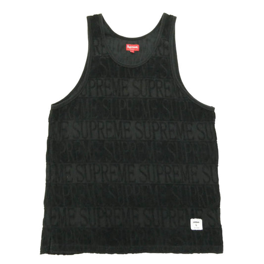 Supreme シュプリーム 17SS ワングラム期 Logo Stripe Terry Tank Top パイル地 ロゴ ストライプ タンクトップ ノースリーブ トップス ブラック系 L【中古】