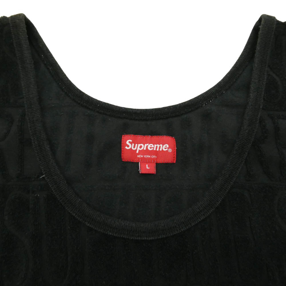 Supreme シュプリーム 17SS ワングラム期 Logo Stripe Terry Tank Top パイル地 ロゴ ストライプ タンクトップ ノースリーブ トップス ブラック系 L【中古】