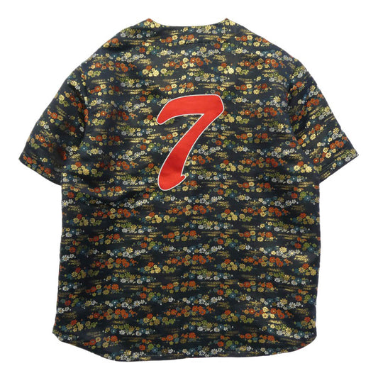 Supreme シュプリーム 26SS Floral Jaquard Baseball Jersey フローラル ジャガード ベースボール ジャージー 花柄 ロゴ刺繍 半袖 シャツ ネイビー系 XL【中古】