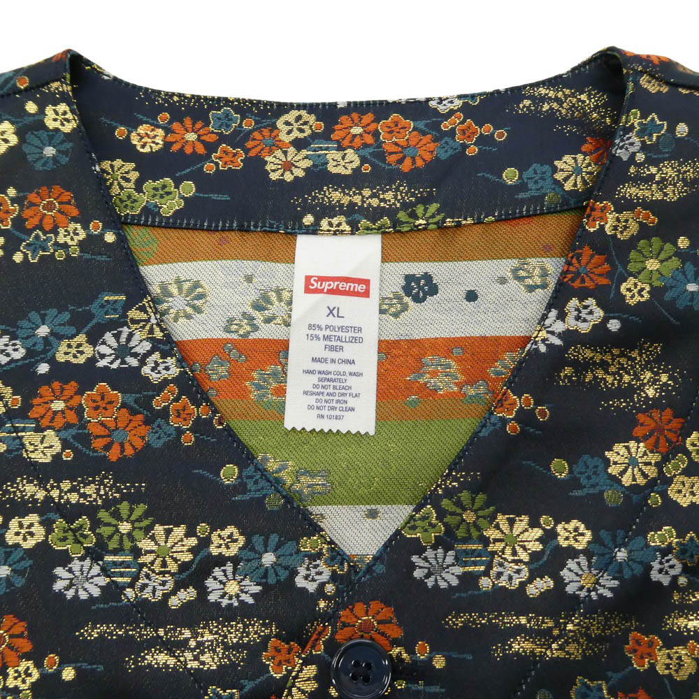 Supreme シュプリーム 26SS Floral Jaquard Baseball Jersey フローラル ジャガード ベースボール ジャージー 花柄 ロゴ刺繍 半袖 シャツ ネイビー系 XL【中古】