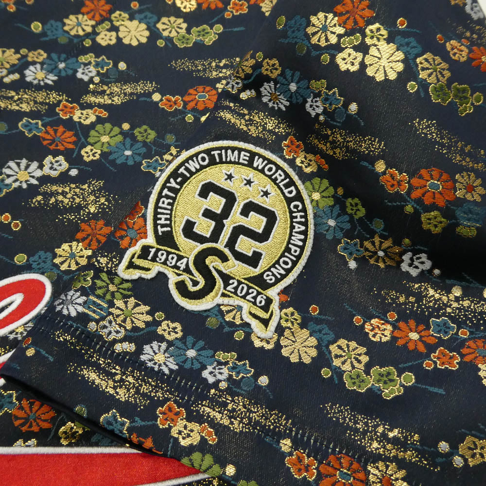 Supreme シュプリーム 26SS Floral Jaquard Baseball Jersey フローラル ジャガード ベースボール ジャージー 花柄 ロゴ刺繍 半袖 シャツ ネイビー系 XL【中古】