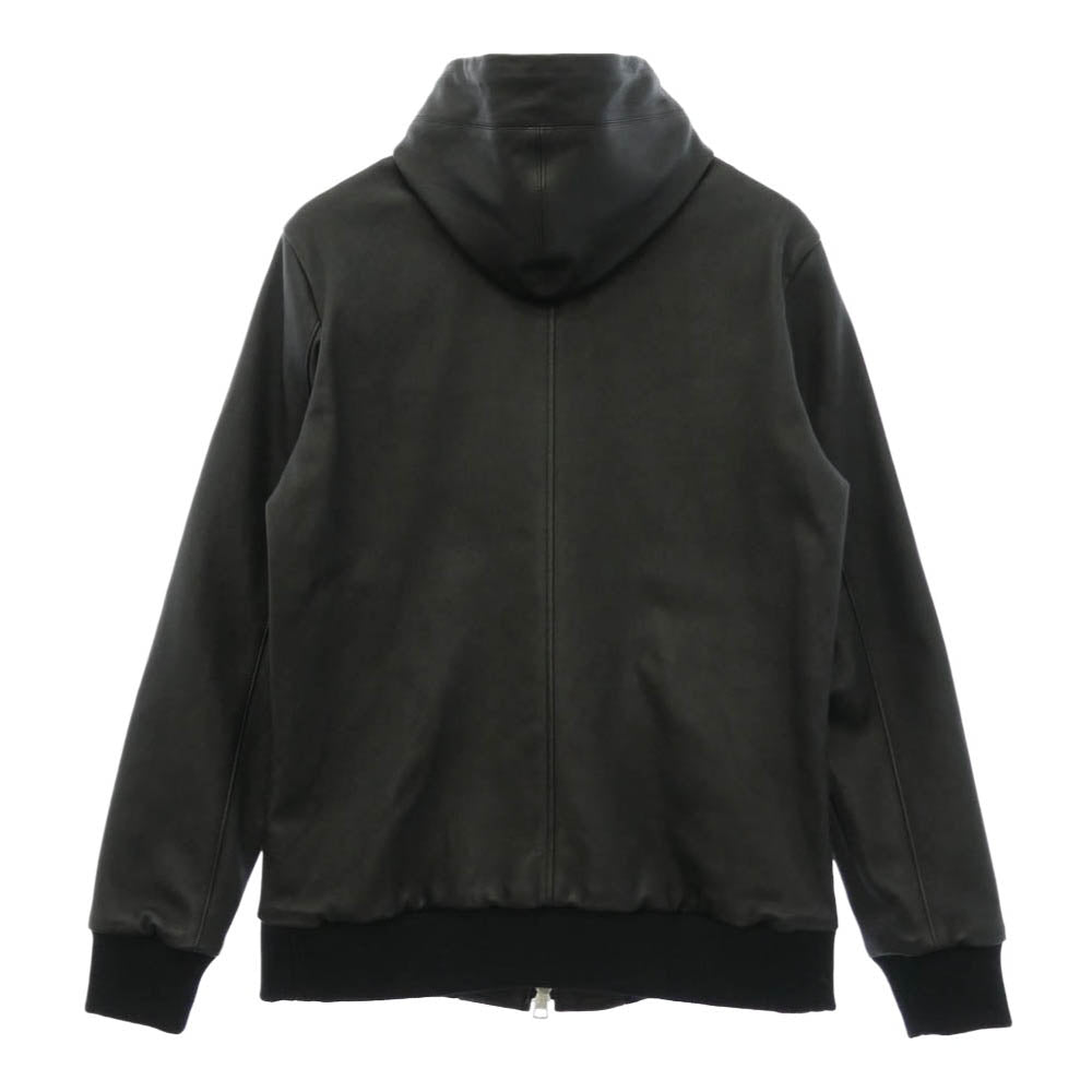 1piu1uguale3 ウノピュウノウグァーレトレ MRB547 LAB042 CRAZY STRETCH LAMB ストレッチラムレザー フーデッド ライダースジャケット ジップアップ パーカー ブラック系 VI【中古】