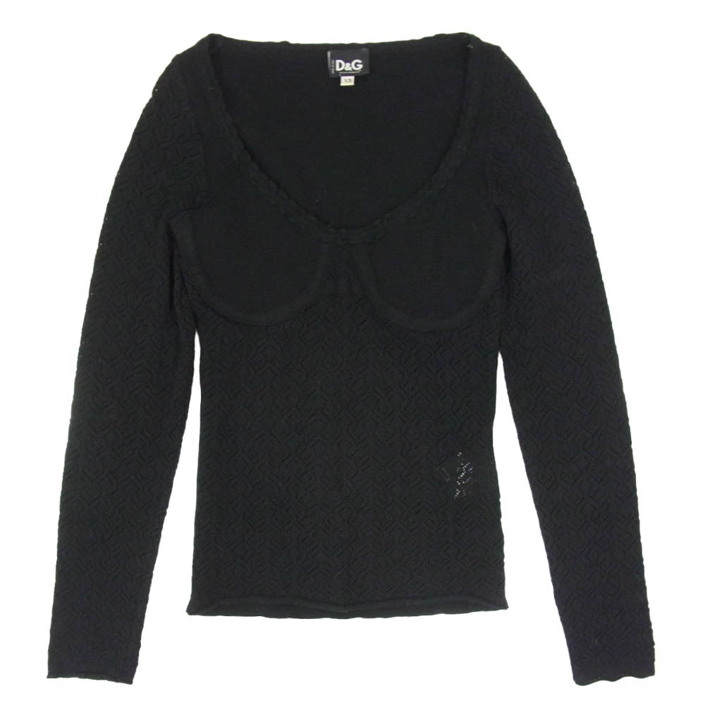 DOLCE&GABBANA ドルチェアンドガッバーナ イタリア製 フロントデザイン 長袖 ニット カットソー ブラック系 XS【中古】
