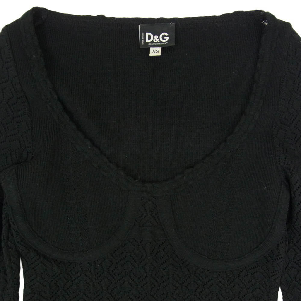 DOLCE&GABBANA ドルチェアンドガッバーナ イタリア製 フロントデザイン 長袖 ニット カットソー ブラック系 XS【中古】