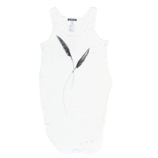 ANN DEMEULEMEESTER アンドゥムルメステール 05401m 綿シルク フェザー 羽根プリント タンクトップ カットソー ホワイト系 36【中古】