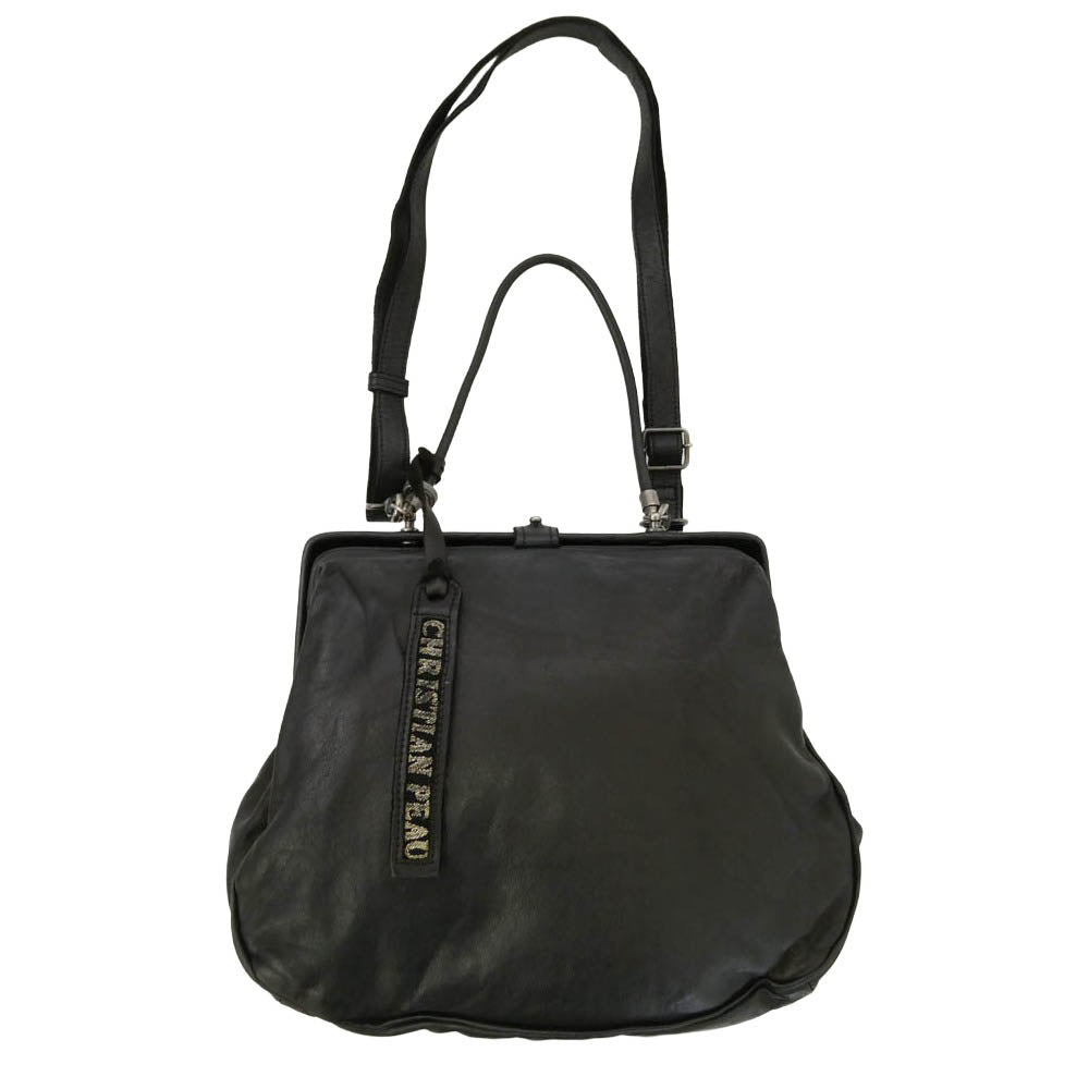 CHRISTIAN PEAU クリスチャンポー レザー 2wayがま口 ハンドバッグ ショルダーバッグ ブラック系 M【中古】