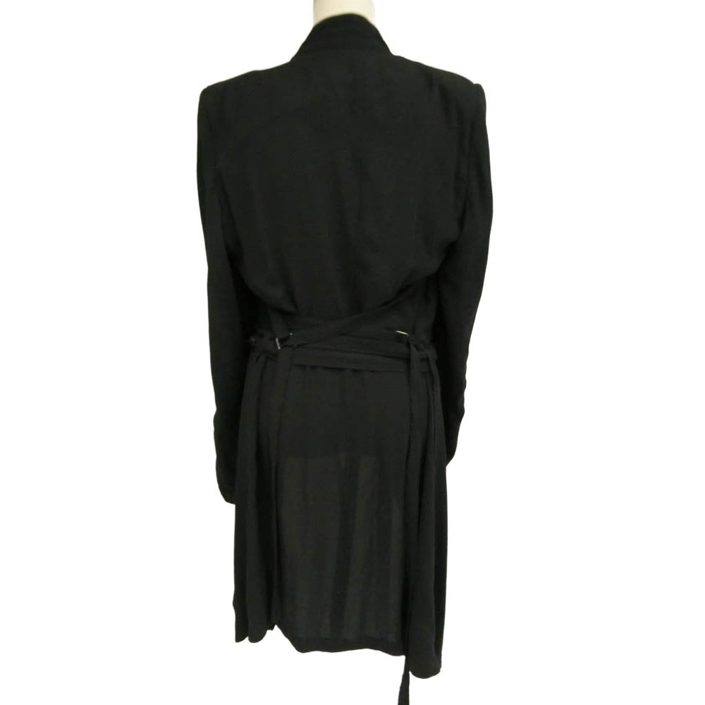 ANN DEMEULEMEESTER アンドゥムルメステール 352-38-60803 シルク100% パラシュートベルトデザイン ドレープ アシメトリーコート ジャケット ブラック系 36【中古】