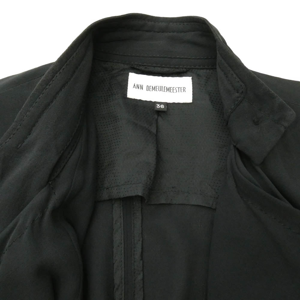 ANN DEMEULEMEESTER アンドゥムルメステール 352-38-60803 シルク100% パラシュートベルトデザイン ドレープ アシメトリーコート ジャケット ブラック系 36【中古】