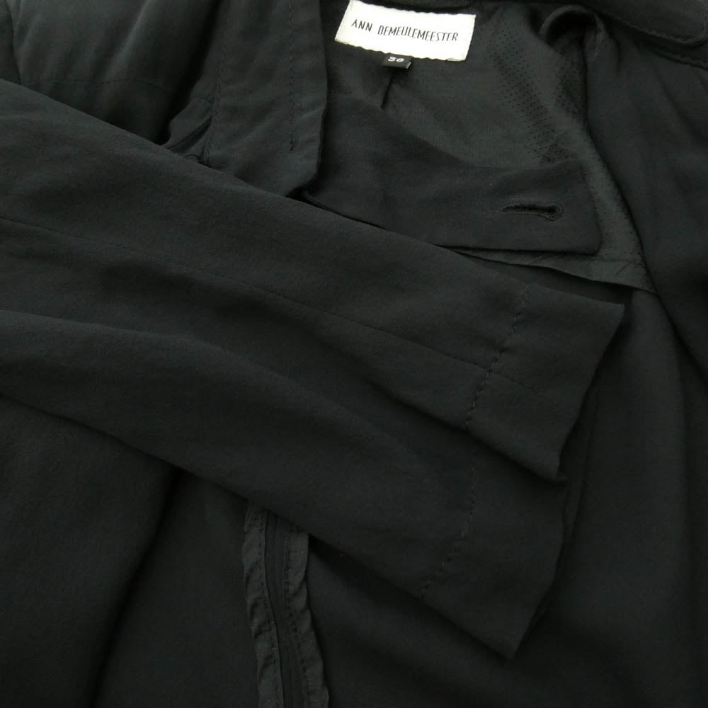 ANN DEMEULEMEESTER アンドゥムルメステール 352-38-60803 シルク100% パラシュートベルトデザイン ドレープ アシメトリーコート ジャケット ブラック系 36【中古】
