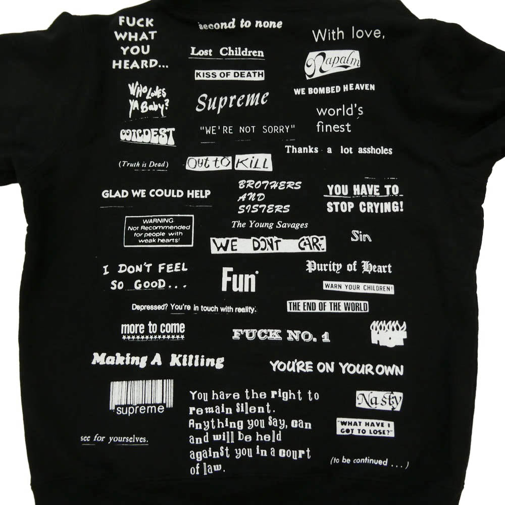 Supreme シュプリーム 19AW Stop Crying Hooded Sweatshirt ロゴ プリント バックプリント フーディー プルオーバー パーカー ブラック系 S【中古】