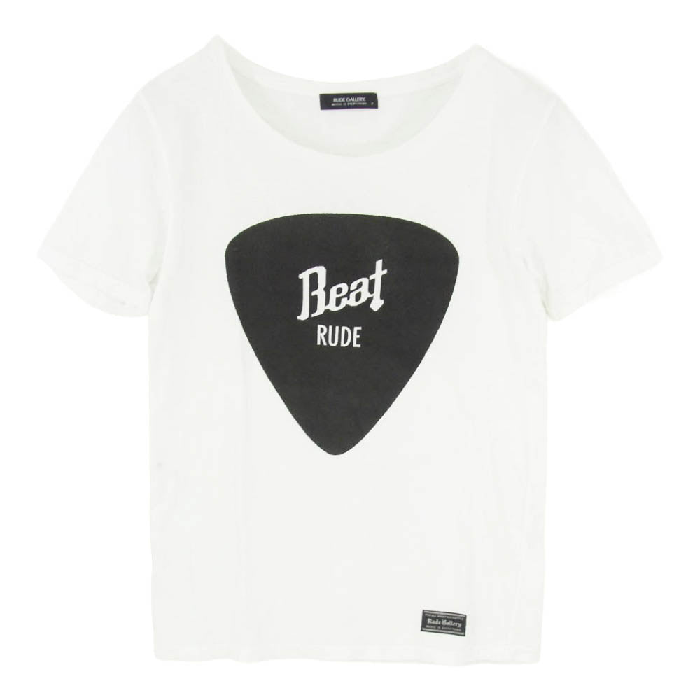 RUDE GALLERY ルードギャラリー ギターピックプリント BEAT ロゴプリント 半袖 Tシャツ クルーネック カットソー ホワイト系 2【中古】