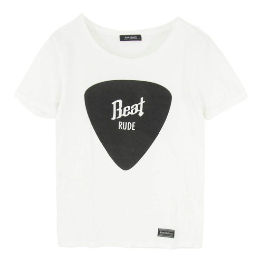 RUDE GALLERY ルードギャラリー ギターピックプリント BEAT ロゴプリント 半袖 Tシャツ クルーネック カットソー ホワイト系 2【中古】