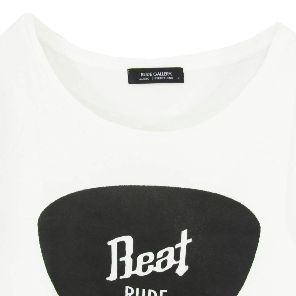 RUDE GALLERY ルードギャラリー ギターピックプリント BEAT ロゴプリント 半袖 Tシャツ クルーネック カットソー ホワイト系 2【中古】