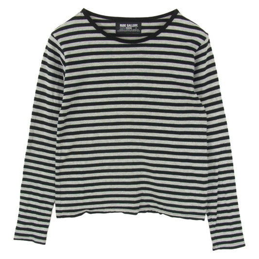RUDE GALLERY ルードギャラリー ボーダー 長袖 ロングスリーブ kコットン Tシャツ カットソー ブラック系 2【中古】