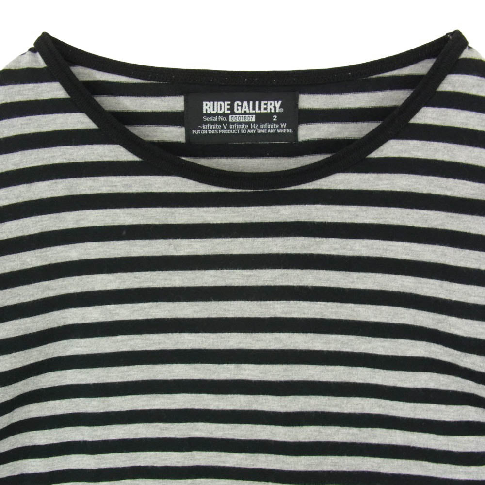RUDE GALLERY ルードギャラリー ボーダー 長袖 ロングスリーブ kコットン Tシャツ カットソー ブラック系 2【中古】
