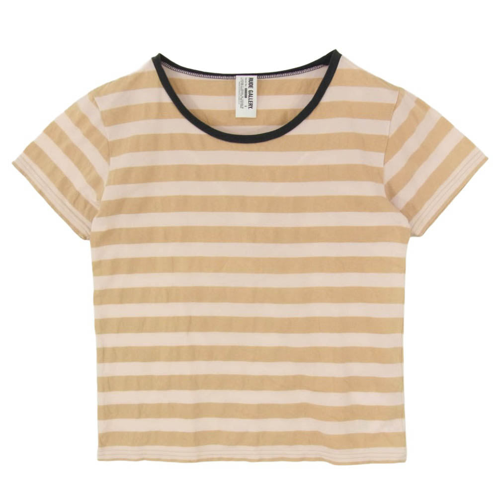 RUDE GALLERY ルードギャラリー ボーダー 半袖 Tシャツ ショートスリーブ クルーネック カットソー ベージュ系 3【中古】