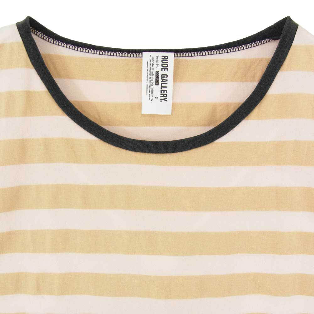 RUDE GALLERY ルードギャラリー ボーダー 半袖 Tシャツ ショートスリーブ クルーネック カットソー ベージュ系 3【中古】