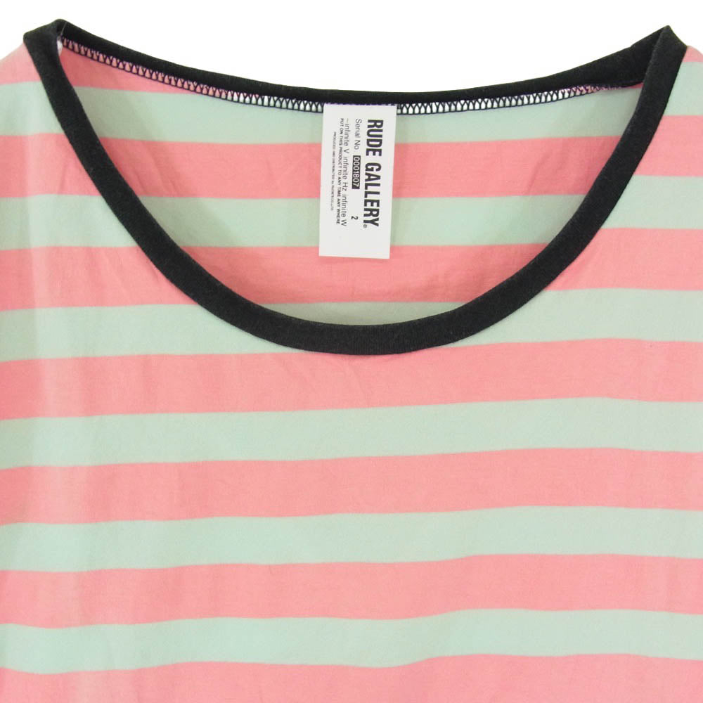 RUDE GALLERY ルードギャラリー ボーダー 半袖 Tシャツ クルーネック ショートスリーブ カットソー ピンク系 2【中古】