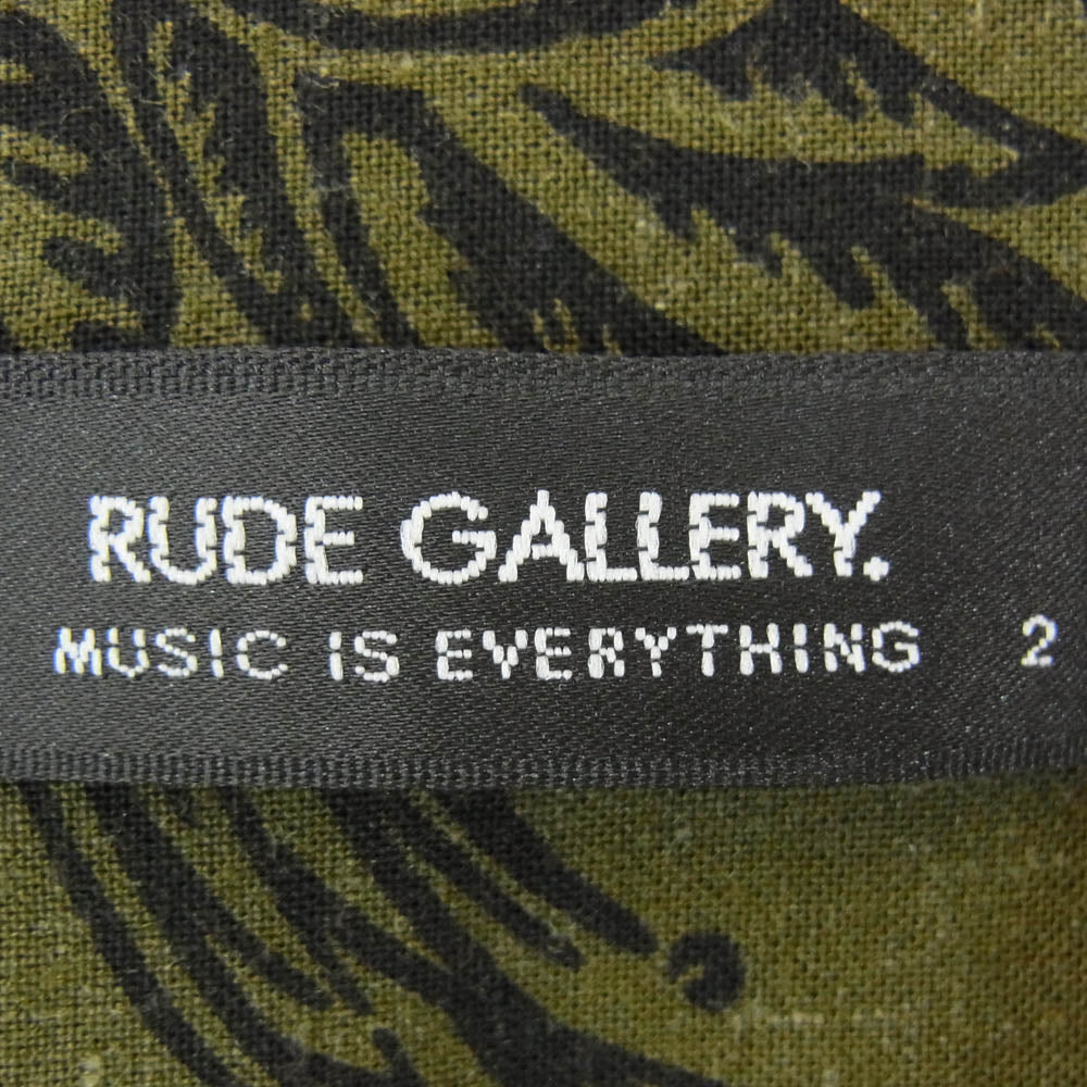 RUDE GALLERY ルードギャラリー オープンカラー ギタースカル ショートスリーブ 総柄 半袖 シャツ カーキ系 2【中古】