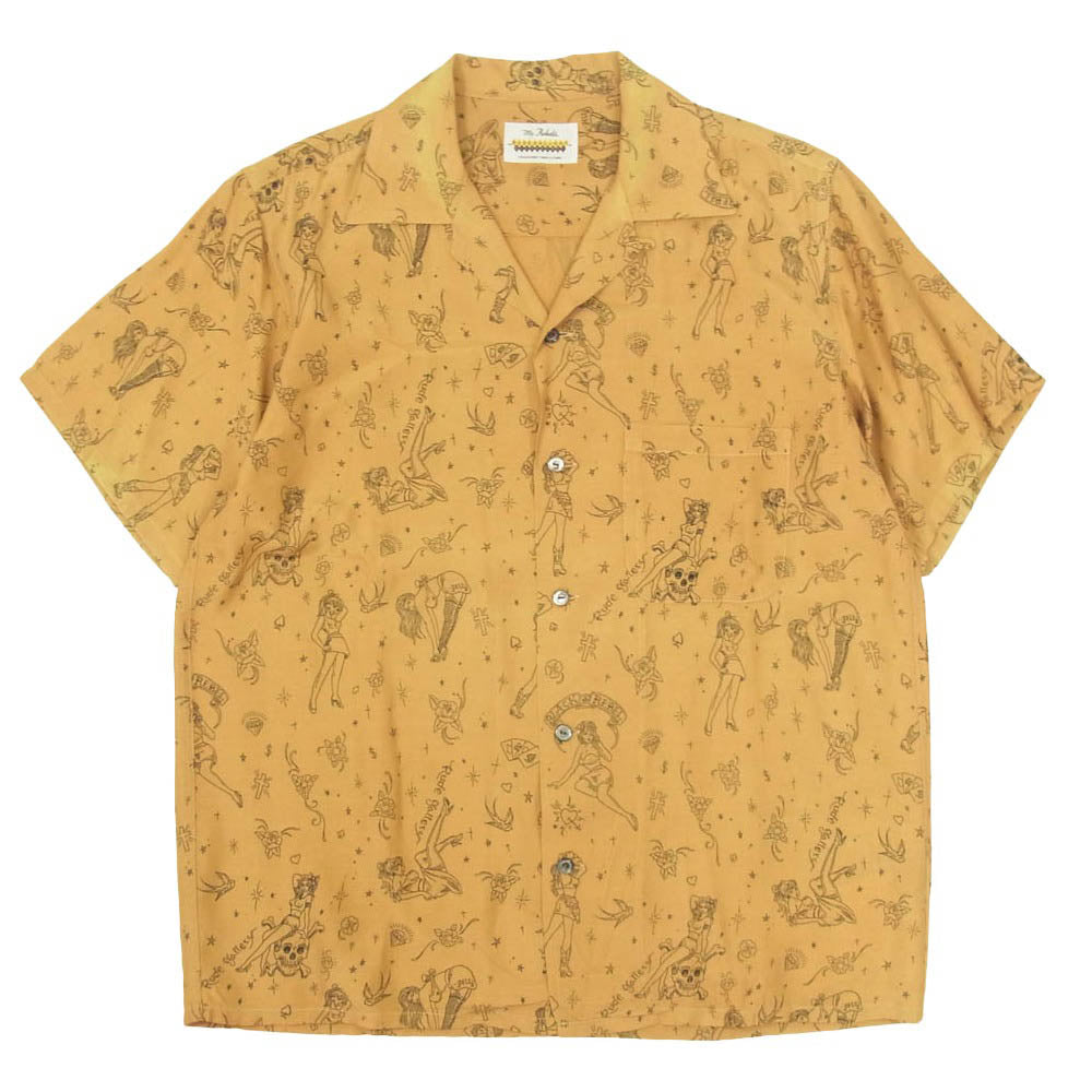 RUDE GALLERY BLACK REBEL ルードギャラリーブラックレーベル オープンカラー 半袖 シャツ ブラウン系 S【中古】