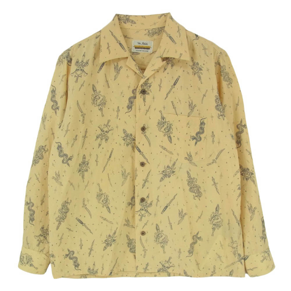 RUDE GALLERY BLACK REBEL ルードギャラリーブラックレーベル オープンカラー ロングスリーブ 総柄 長袖 シャツ イエロー系 S【中古】