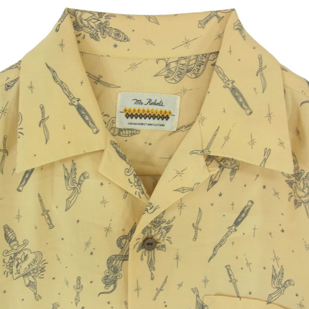 RUDE GALLERY BLACK REBEL ルードギャラリーブラックレーベル オープンカラー ロングスリーブ 総柄 長袖 シャツ イエロー系 S【中古】