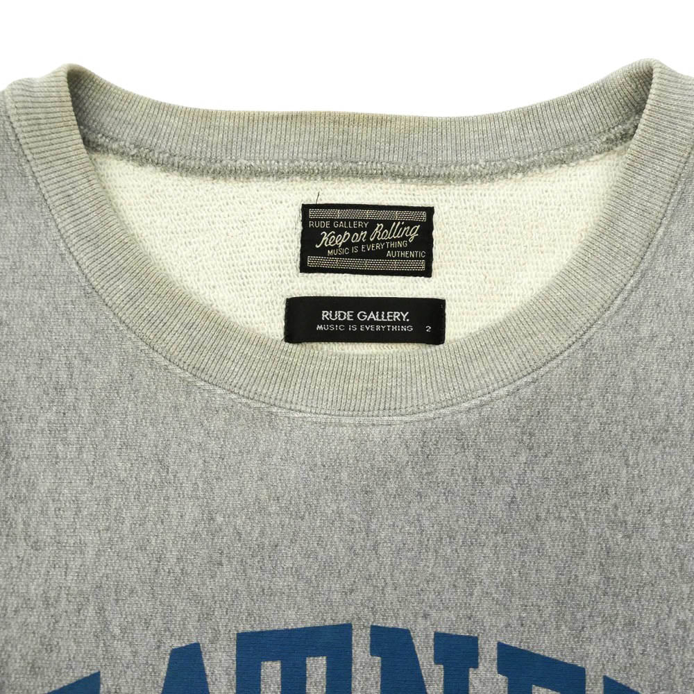 RUDE GALLERY ルードギャラリー 13AW BEATNERD COLLEGE カレッジロゴプリント クルーネック スウェット トレーナー グレー系 2【中古】