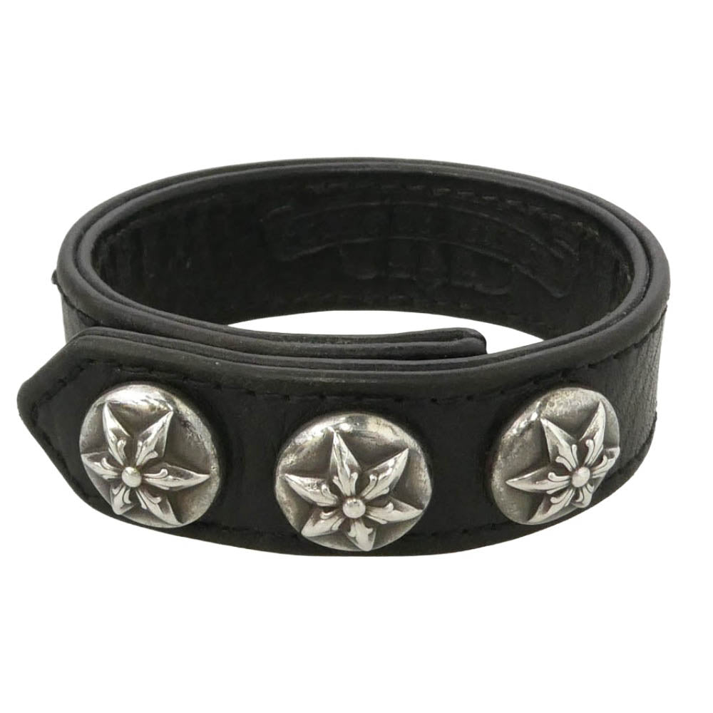 CHROME HEARTS クロムハーツ（原本無） 3BTN 2SNP STAR 3ボタン 2スナップ スター レザー ブレスレット ブラック系【中古】