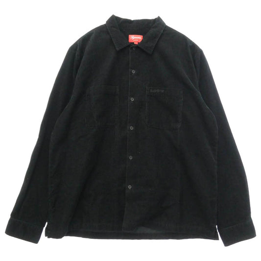 Supreme シュプリーム 19AW corduroy shirt コーデュロイ フロントポケット 長袖シャツ ブラック系 L【中古】