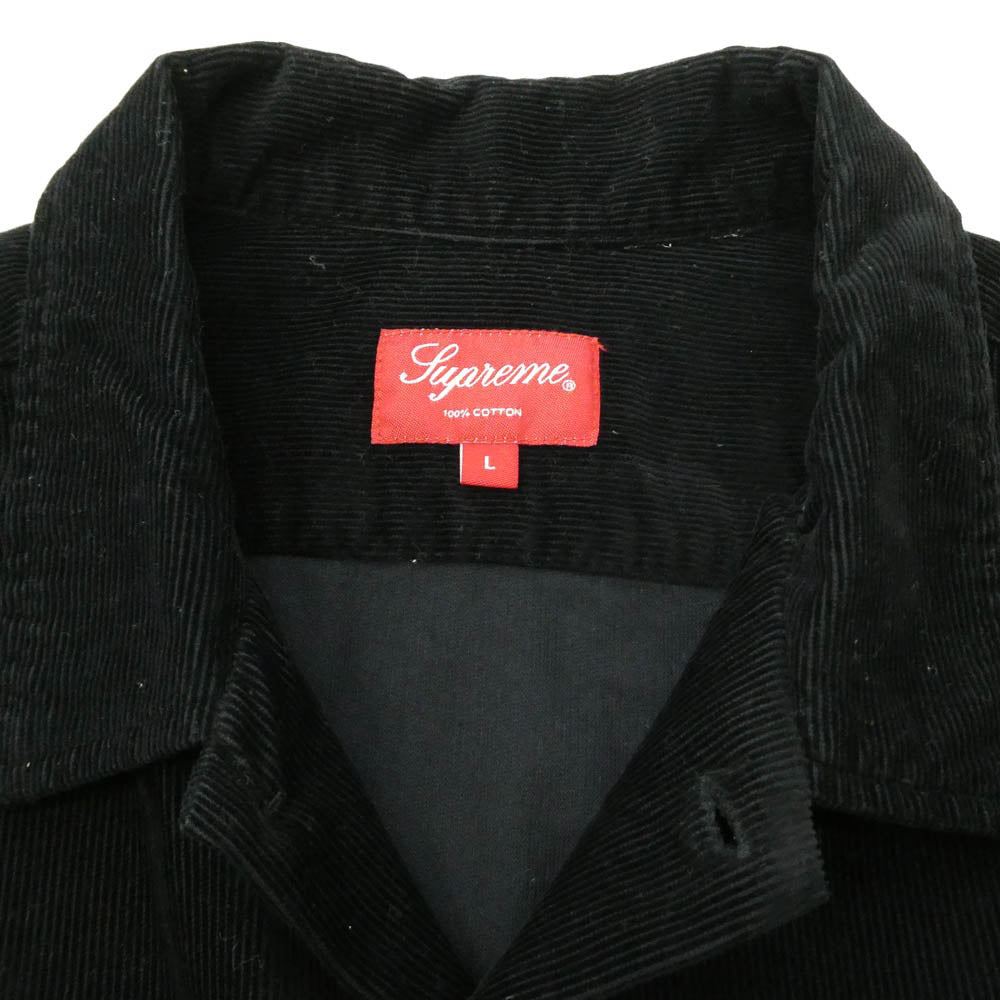 Supreme シュプリーム 19AW corduroy shirt コーデュロイ フロントポケット 長袖シャツ ブラック系 L【中古】