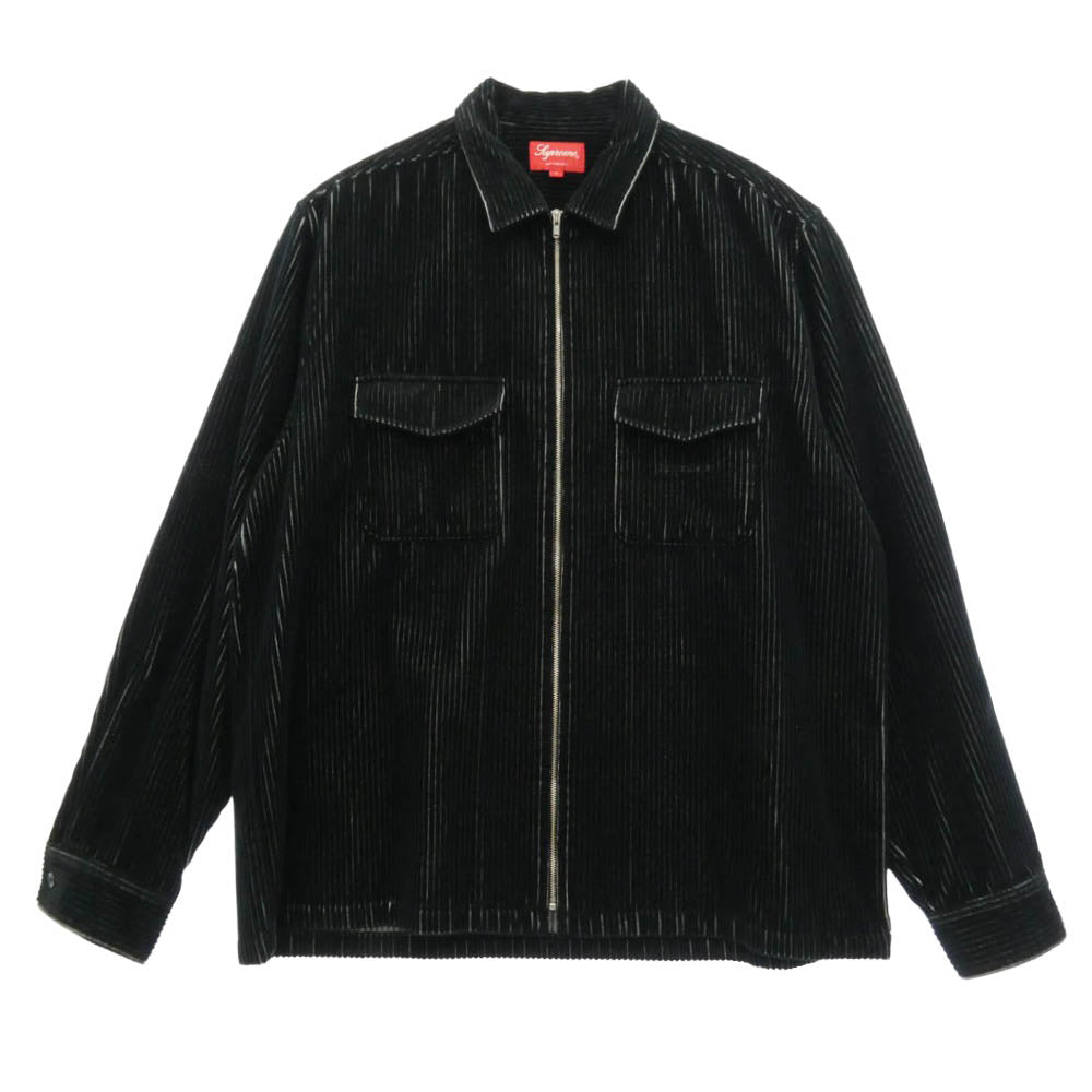 Supreme シュプリーム 23SS 2-Tone Corduroy Zip Up Shirt Black 2トーン コーデュロイ ジップアップ シャツ ブラック系 L【美品】【中古】