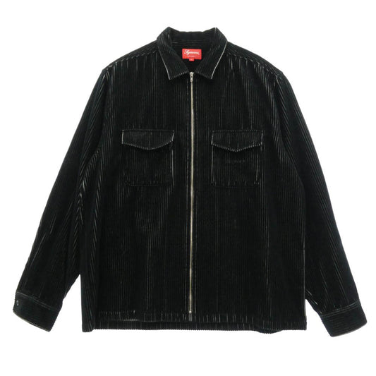 Supreme シュプリーム 23SS 2-Tone Corduroy Zip Up Shirt Black 2トーン コーデュロイ ジップアップ シャツ ブラック系 L【美品】【中古】