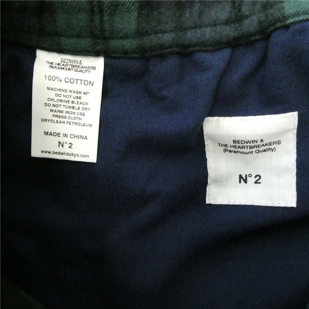 BEDWIN & THE HEARTBREAKERS ベドウィンアンドザハートブレイカーズ 25AW 25AB4745 10L PYJAMAS PANTS CAUTY チェック柄 パジャマ パンツ グリーン系 ネイビー系 2【極上美品】【中古】