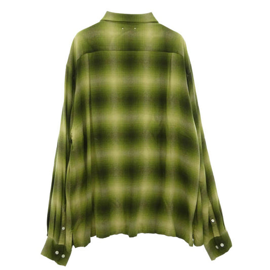 MINEDENIM マインデニム 26SS 2604-5002-47-032 R.Flannel Ombre Open Collar SH ウォッシュド加工 オープンカラー フランネル 長袖 シャツ グリーン系 3【極上美品】【中古】