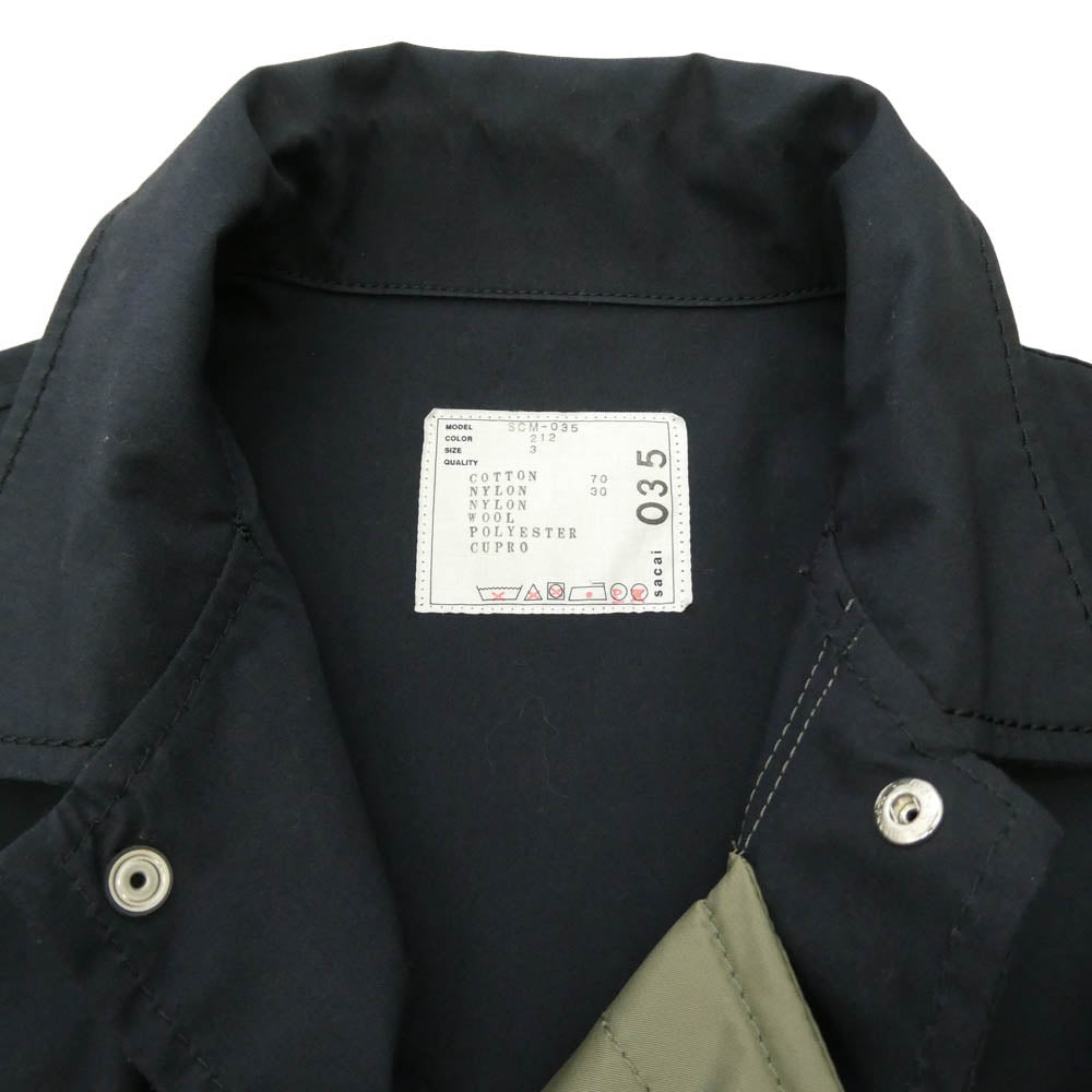 Sacai サカイ 21AW SCM-035 MILITARY COAT ドッキング ミリタリーコート ダークネイビー系 3【極上美品】【中古】