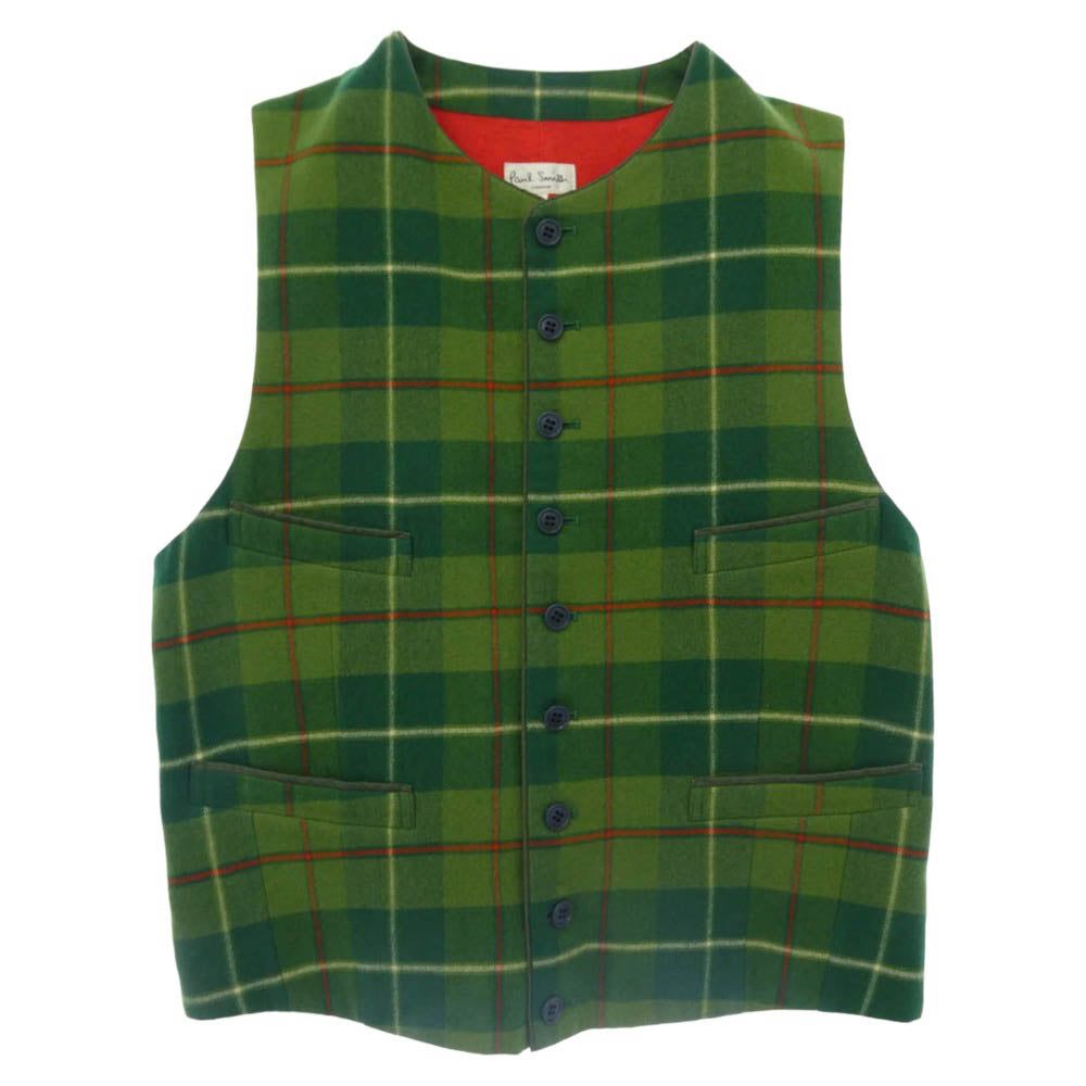 Paul Smith ポール・スミス PS-1418 9B タータンチェック ウール ベスト グリーン系 L【中古】