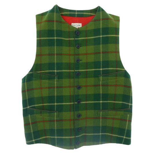 Paul Smith ポール・スミス PS-1418 9B タータンチェック ウール ベスト グリーン系 L【中古】