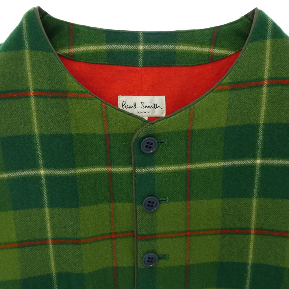 Paul Smith ポール・スミス PS-1418 9B タータンチェック ウール ベスト グリーン系 L【中古】
